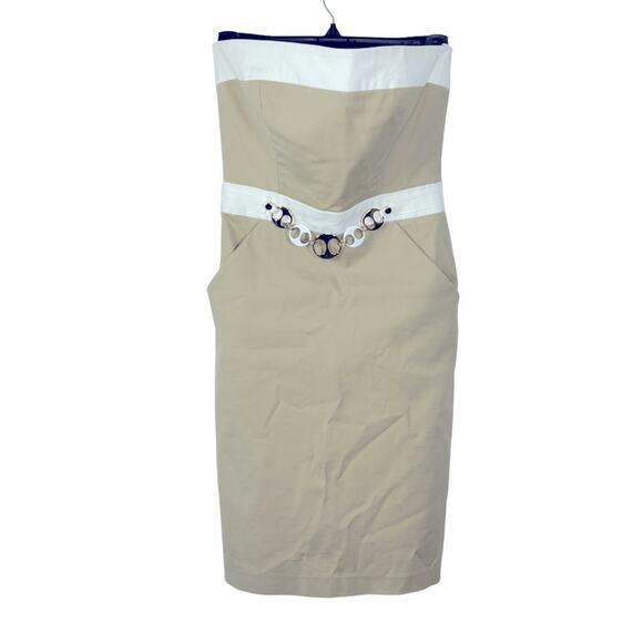 Milly of New York Khaki Strapless Dress with Removable Chain Belt Size 2 - Picture 2 of 15